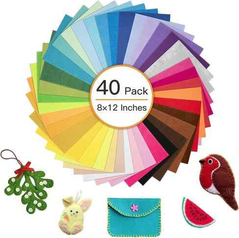 8 x 12 Inches Felt Sheets for Crafts, 40Pcs Felt Squares Felt Fabric Sheets, Assorted Colors Non Woven Felt Pack, 1mm Thick, Stiff Felt Paper for DIY Sewing Craft Patchwork Decoration in Saudi Arabia
