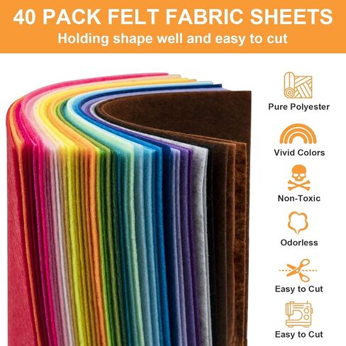 8 x 12 Inches Felt Sheets for Crafts, 40Pcs Felt Squares Felt Fabric Sheets, Assorted Colors Non Woven Felt Pack, 1mm Thick, Stiff Felt Paper for DIY Sewing Craft Patchwork Decoration in Saudi Arabia