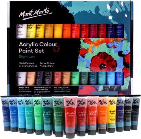 Mont Marte Acrylic Paint Set 24 Colours 36ml, Perfect for Canvas, Wood, Fabric, Leather, Cardboard, Paper, MDF and Crafts in Saudi Arabia
