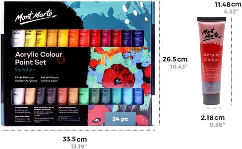 Mont Marte Acrylic Paint Set 24 Colours 36ml, Perfect for Canvas, Wood, Fabric, Leather, Cardboard, Paper, MDF and Crafts in Saudi Arabia