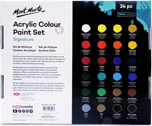 Mont Marte Acrylic Paint Set 24 Colours 36ml, Perfect for Canvas, Wood, Fabric, Leather, Cardboard, Paper, MDF and Crafts in Saudi Arabia