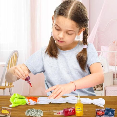 طقم صبغة ربطة عنق من ميلاند مع 3 قمصان بيضاء، 18 لونًا من القماش DIY صبغ للملابس والفنون والحرف اليدوية للأطفال الفتيات من سن 8 إلى 12 عامًا، هدية عيد ميلاد للفتيات 4,5,6,7,8,9, 10،11،12 سنة in Kuwait