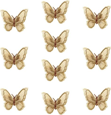 10 قطع من Jhesicx من الدانتيل على شكل فراشة، طبقات مزدوجة ثلاثية الأبعاد من الأورجانزا، تطريز على شكل فراشة من نسيج الدانتيل، DIY للحفلات، الزفاف، الزفاف، النساء، تزيين الفستان (فراشة وردية) in Kuwait