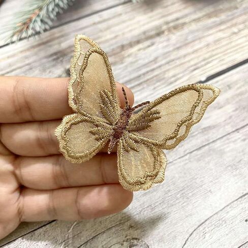 10 قطع من Jhesicx من الدانتيل على شكل فراشة، طبقات مزدوجة ثلاثية الأبعاد من الأورجانزا، تطريز على شكل فراشة من نسيج الدانتيل، DIY للحفلات، الزفاف، الزفاف، النساء، تزيين الفستان (فراشة وردية) in Kuwait