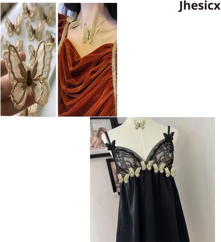 10 قطع من Jhesicx من الدانتيل على شكل فراشة، طبقات مزدوجة ثلاثية الأبعاد من الأورجانزا، تطريز على شكل فراشة من نسيج الدانتيل، DIY للحفلات، الزفاف، الزفاف، النساء، تزيين الفستان (فراشة وردية) in Kuwait