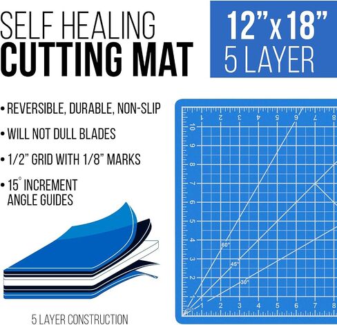 US Art Supply - حزمة من 2-12 بوصة × 18 بوصة أبيض/أزرق احترافي للشفاء الذاتي 5-6 طبقات مزدوجة الجوانب متينة غير قابلة للانزلاق، رائعة لسجلات القصاصات واللحف والخياطة والفنون والحرف اليدوية in Saudi Arabia