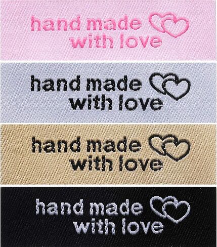 120 Pieces Personalized Sewing Labels Sew on Clothing Labels Handmade Interlocking Heart Pattern Label Tags for Handmade Items Clothes, White, Black, Pink, Brown in Kuwait