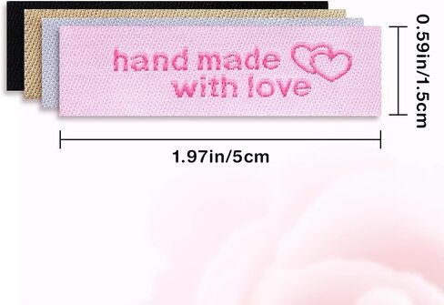 120 Pieces Personalized Sewing Labels Sew on Clothing Labels Handmade Interlocking Heart Pattern Label Tags for Handmade Items Clothes, White, Black, Pink, Brown in Kuwait