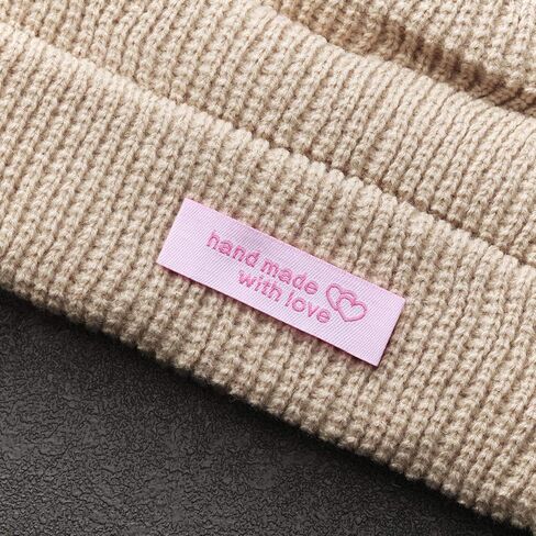 120 Pieces Personalized Sewing Labels Sew on Clothing Labels Handmade Interlocking Heart Pattern Label Tags for Handmade Items Clothes, White, Black, Pink, Brown in Kuwait