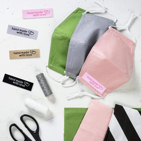 120 Pieces Personalized Sewing Labels Sew on Clothing Labels Handmade Interlocking Heart Pattern Label Tags for Handmade Items Clothes, White, Black, Pink, Brown in Kuwait