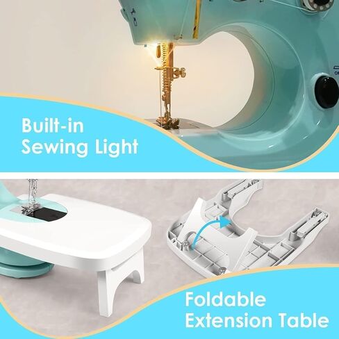 ماكينة خياطة محمولة، ماكينة خياطة صغيرة بسرعتين للمبتدئين، مجموعة خياطة آمنة وسهلة الاستخدام ماكينة خياطة صغيرة مع طاولة تمديد، خفيفة، دواسة قدم، أفضل هدية للأطفال والنساء والمنزل in Kuwait