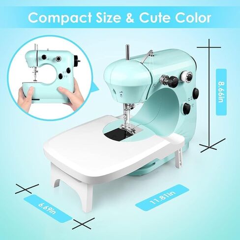 ماكينة خياطة محمولة، ماكينة خياطة صغيرة بسرعتين للمبتدئين، مجموعة خياطة آمنة وسهلة الاستخدام ماكينة خياطة صغيرة مع طاولة تمديد، خفيفة، دواسة قدم، أفضل هدية للأطفال والنساء والمنزل in Kuwait