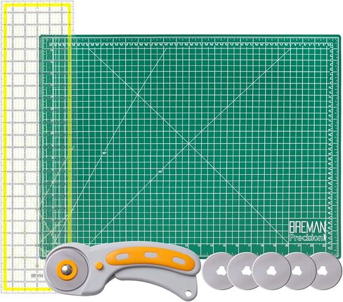 WA Portman Rotary Cutter Set & Sewing Cutting Mat - 45mm Rotary Cutter for Fabric & 5 Blades - 12x18 Inch Fabric Mat - 6x18 Inch Quilting Ruler Cutting Wheel in Kuwait