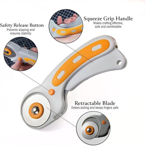 WA Portman Rotary Cutter Set & Sewing Cutting Mat - 45mm Rotary Cutter for Fabric & 5 Blades - 12x18 Inch Fabric Mat - 6x18 Inch Quilting Ruler Cutting Wheel in Kuwait