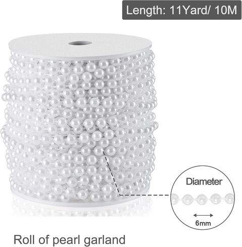 XINHUIDALSQ Craft String of Pearls 10 MM Faux Pearl Beaded, 33 Feet Ivory Garland Bead String for Christmas Tree Decorations, Wedding Party Decoration(Ivory, 10mm/10M) in Kuwait