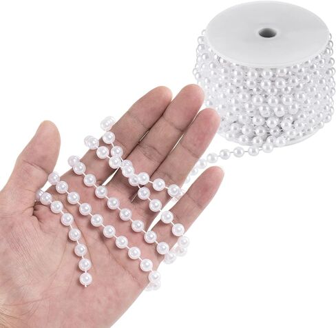 XINHUIDALSQ Craft String of Pearls 10 MM Faux Pearl Beaded, 33 Feet Ivory Garland Bead String for Christmas Tree Decorations, Wedding Party Decoration(Ivory, 10mm/10M) in Kuwait