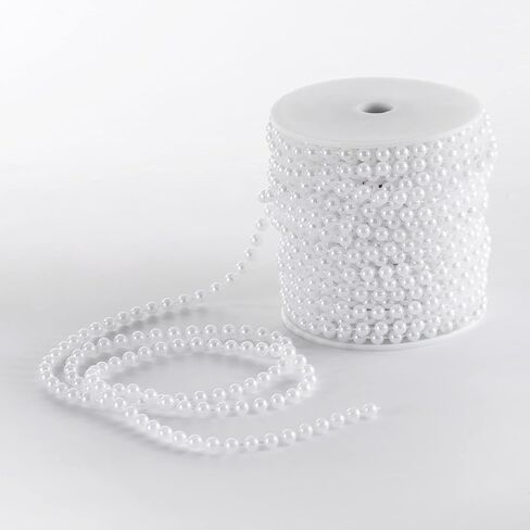 XINHUIDALSQ Craft String of Pearls 10 MM Faux Pearl Beaded, 33 Feet Ivory Garland Bead String for Christmas Tree Decorations, Wedding Party Decoration(Ivory, 10mm/10M) in Kuwait