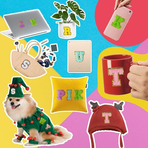 رقع حروف من الشنيل ذاتية اللصق 52 قطعة من الألف إلى الياء مع حقيبة تخزين بيضاء بحواف ذهبية لامعة حديد على الحروف أولية ملونة مخصصة مطرزة لملابس حقائب الظهر للهاتف المحمول بنفسك in Kuwait