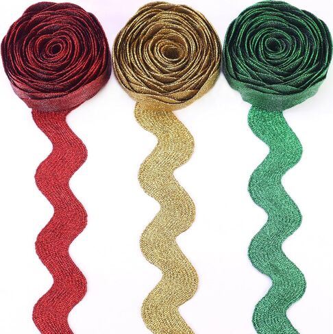 ريك رف أحمر موجة الانحناء هامش تقليم 1.6 بوصة واسعة ريك راك جامبو معدني شريطة من الدانتيل تقليم للخياطة الحرف ديكور الحفلات 4 ياردة in Kuwait