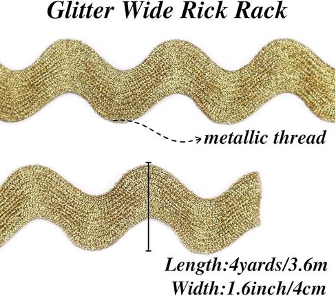 ريك رف أحمر موجة الانحناء هامش تقليم 1.6 بوصة واسعة ريك راك جامبو معدني شريطة من الدانتيل تقليم للخياطة الحرف ديكور الحفلات 4 ياردة in Kuwait