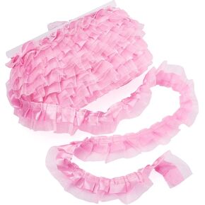 Pandahall 21.8 ياردة الساتان الأورجانزا الدانتيل حافة تقليم 2-طبقة كشكش الشيفون الشريط 1-5/8 بوصة الأبيض مطوي حواف الزركشة النسيج للقماش الخياطة المطرزة زين حفل زفاف الديكور in Kuwait