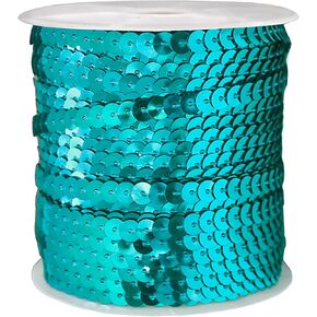 FQTANJU Black 6mm Crafts Round Flat Sequin Strip Trim on Strings for Crafts, Fringe, and Sewing; 100 Yard Roll