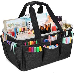 Multi-Functional Tote Bag Craft Bag Desktop File Folder Carrying Bag With Pockets For Art,Craft,Sewing,Travel, Daily Use,Office Grey Black