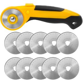AUTOTOOLHOME 45mm Rotary Cutter with 9pcs Extra Blades Automatic Fabric Roller Cutter Perforator Crochet Edge Pinking Rotary Blades for Quilting, Sewing, Crafting