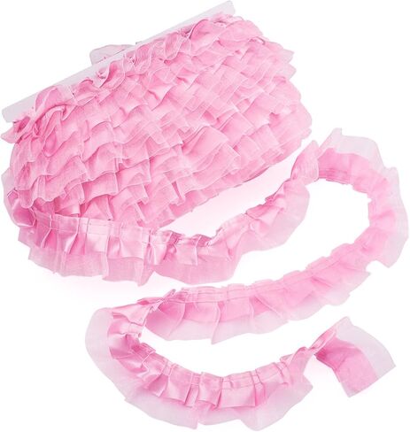 Pandahall 21.8 ياردة الساتان الأورجانزا الدانتيل حافة تقليم 2-طبقة كشكش الشيفون الشريط 1-5/8 بوصة الأبيض مطوي حواف الزركشة النسيج للقماش الخياطة المطرزة زين حفل زفاف الديكور in Kuwait