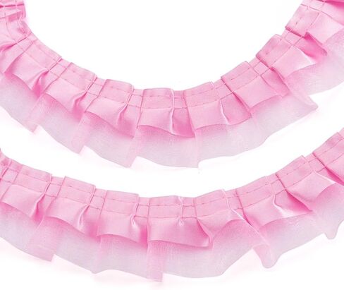 Pandahall 21.8 ياردة الساتان الأورجانزا الدانتيل حافة تقليم 2-طبقة كشكش الشيفون الشريط 1-5/8 بوصة الأبيض مطوي حواف الزركشة النسيج للقماش الخياطة المطرزة زين حفل زفاف الديكور in Kuwait