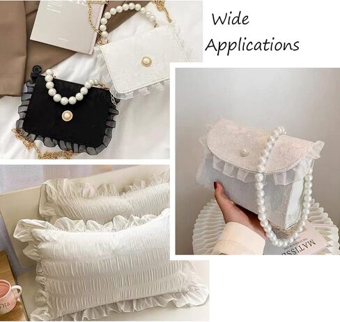 Pandahall 21.8 ياردة الساتان الأورجانزا الدانتيل حافة تقليم 2-طبقة كشكش الشيفون الشريط 1-5/8 بوصة الأبيض مطوي حواف الزركشة النسيج للقماش الخياطة المطرزة زين حفل زفاف الديكور in Kuwait