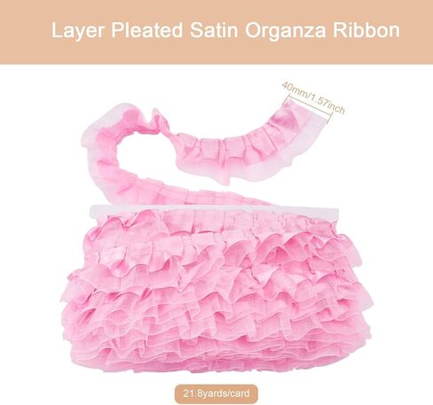 Pandahall 21.8 ياردة الساتان الأورجانزا الدانتيل حافة تقليم 2-طبقة كشكش الشيفون الشريط 1-5/8 بوصة الأبيض مطوي حواف الزركشة النسيج للقماش الخياطة المطرزة زين حفل زفاف الديكور in Kuwait