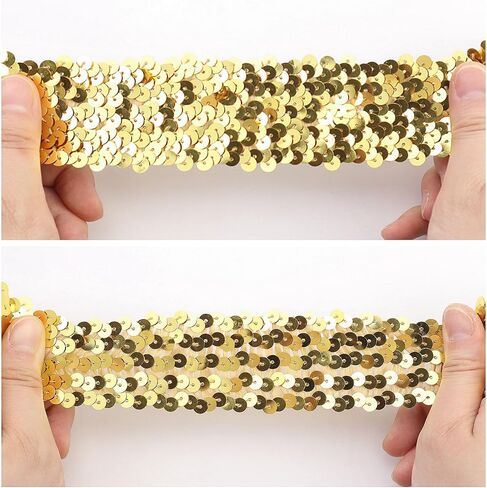 Elastic Sequin Ribbon Trim 1.6 Inch Wide Black Metallic Sequins Trim 5 Yards Stretch Lace for Sewing Clothes Home Party Decoration in Kuwait