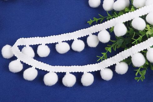 YYCRAFT 10 Yards Ball Fringe 1" Wide Pom Pom Trim Ribbon Sewing-White in Kuwait