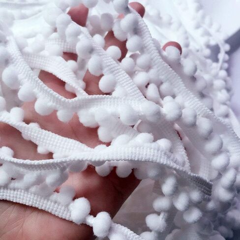 YYCRAFT 20 ياردة صغيرة بوم بوم الكرة هامش تقليم DIY الحرفية الخياطة ملحق للمنزل ستارة الملابس وسادة الديكور (حجم بوم 5 مم، أبيض) in Kuwait