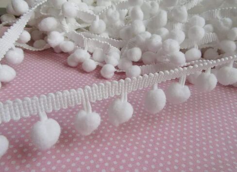 YYCRAFT 10 Yards Ball Fringe 1" Wide Pom Pom Trim Ribbon Sewing-White in Kuwait