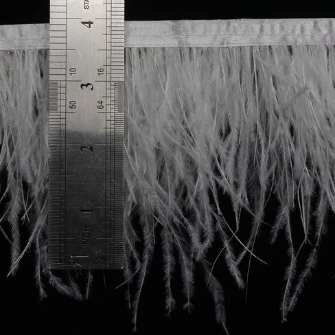 Ostrich Feathers Sewing Fringe Trim Ribbon for Crafts Clothes Accessories Latin Wedding Dress DIY 2-5 Yards 3-4inch Width (2 Yards, Army Green) in Kuwait