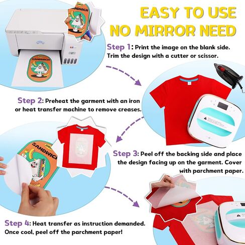 HTVRONT Heat Transfer Paper for T Shirts 20 Sheets, 8.5" X 11" Printable Heat Transfer Vinyl, Vivid Color & Durable Iron on Transfer Paper for Dark Fabric in Kuwait