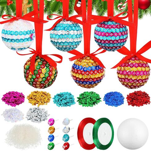 Liliful 20 Sets Christmas Crafts Sequin Ornaments Kit Includes Foam Balls Sequins Christmas Crafts for Kids Christmas Tree Ornaments DIY Crafting for Christmas Holiday Party Decorations in Saudi Arabia