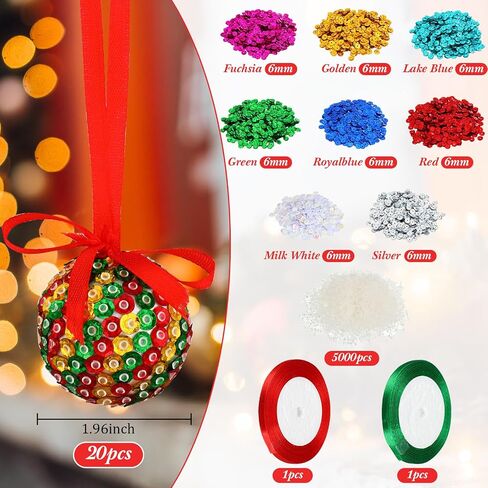 Liliful 20 Sets Christmas Crafts Sequin Ornaments Kit Includes Foam Balls Sequins Christmas Crafts for Kids Christmas Tree Ornaments DIY Crafting for Christmas Holiday Party Decorations in Saudi Arabia