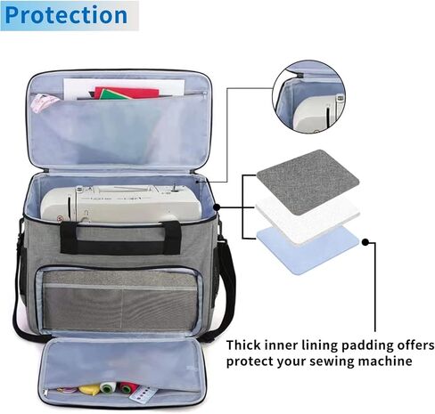 حقيبة ماكينة الخياطة من ويستيب، حقيبة ماكينة الخياطة مع جيوب متعددة وحزام كتف قابل للتعديل، حقيبة حمل عالمية متوافقة مع معظم ستاندرد سينجر وبراذر وجانوم والاكسسوارات، رمادي in Kuwait