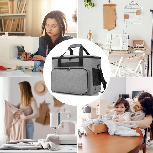 حقيبة ماكينة الخياطة من ويستيب، حقيبة ماكينة الخياطة مع جيوب متعددة وحزام كتف قابل للتعديل، حقيبة حمل عالمية متوافقة مع معظم ستاندرد سينجر وبراذر وجانوم والاكسسوارات، رمادي in Kuwait