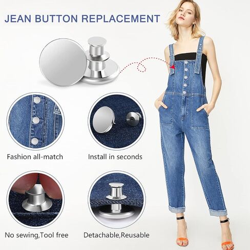 12 Sets Button Pins for Loose Jeans, No Sew Jean Buttons Replacement, Adjustable Metal Snap Tack for Reusable Pants Waist Tightener in Kuwait