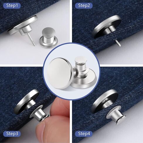 12 Sets Button Pins for Loose Jeans, No Sew Jean Buttons Replacement, Adjustable Metal Snap Tack for Reusable Pants Waist Tightener in Kuwait