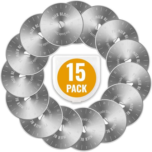 شفرات قاطعة دوارة من Premier Blades مقاس 45 مم - (15 حزمة) تناسب شفرات Fiskars وOlfa وMartelli والمزيد - عجلة قطع قماش الاستوديو للنسيج والورق in Saudi Arabia