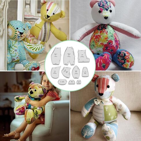 10 PCS Memory Bear Template Ruler Set with Instructions - Memory Bear Sewing Patterns Template, PC Material Quilting Template Cutting Set (10 inch) in Kuwait