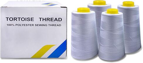 Tortoise 4 Cones of 3000 Yards Each Spool Thread for All Purpose, Serger, Overlock, Quilting, Sewing Machine - 100% Polyester - 40S/2 White in Kuwait