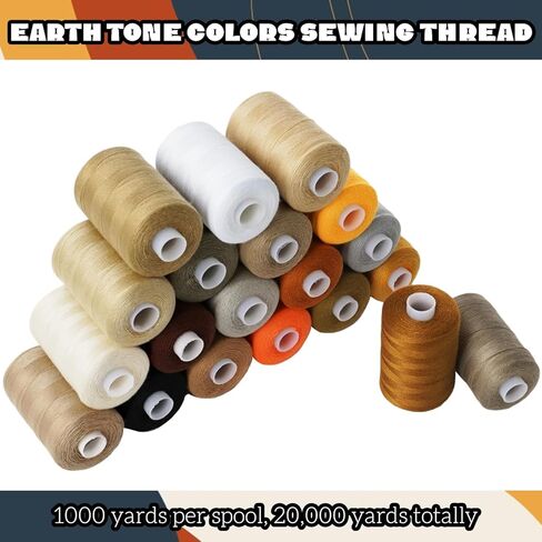 Sewing Thread Kit 20 Colors Polyester Sewing Thread Earth Tone Color Series 1000 Yards Per Spool for Hand Sewing,Quilting,Sewing Machine and Embroidery Use in Kuwait