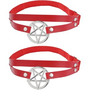 FM FM42 Multicolor PU Simulated Leather Punk Double Straps Pentacle Star O Ring Leg Thigh Elastic Garter Belt, One Pair