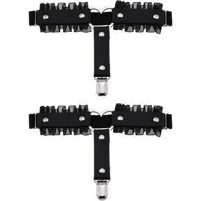 Women Girl Heart Leg Garter Lace Leather Garters Punk Elastic Thigh Ring Anti-Slip Clips Garters Belt Adjustable